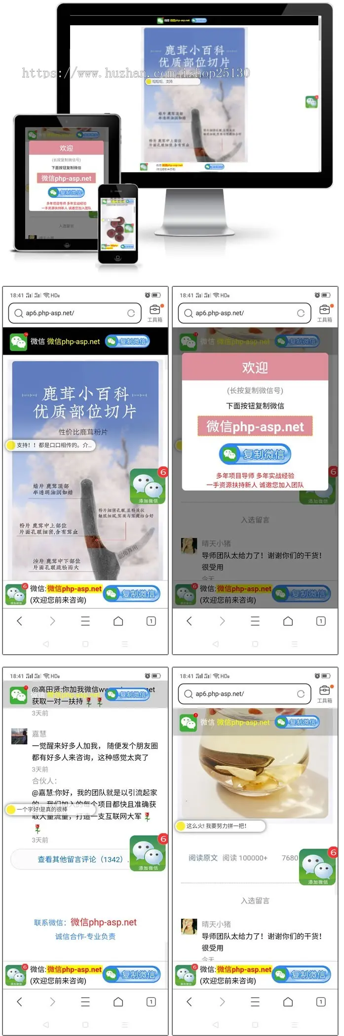 【带后台】鹿茸营销新版竞价加好友落地页引流推广 跳转微信app可自动复制一键跳转微信